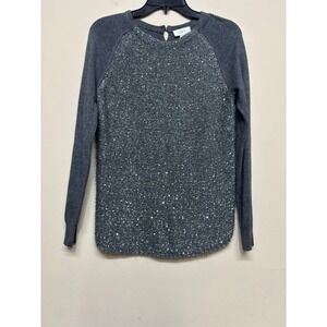 LOFT Gray Sequin Front Raglan Sweater Womens Small Sparkle Chic Pullover Top